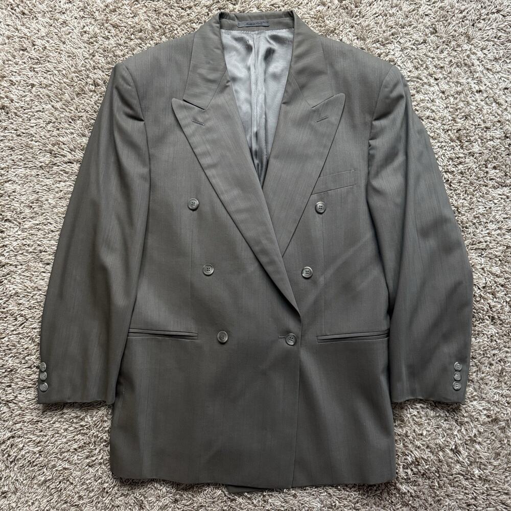 Vintage Linea Esse Italy Double Breasted Grey Suit Jacket Wool Men’s Size 44R